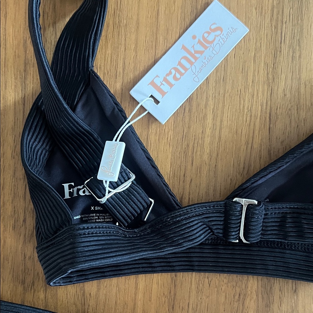 Frankie's Bikinis Black Ribbed Triangle Bikini Set - Picture 5 of 7
